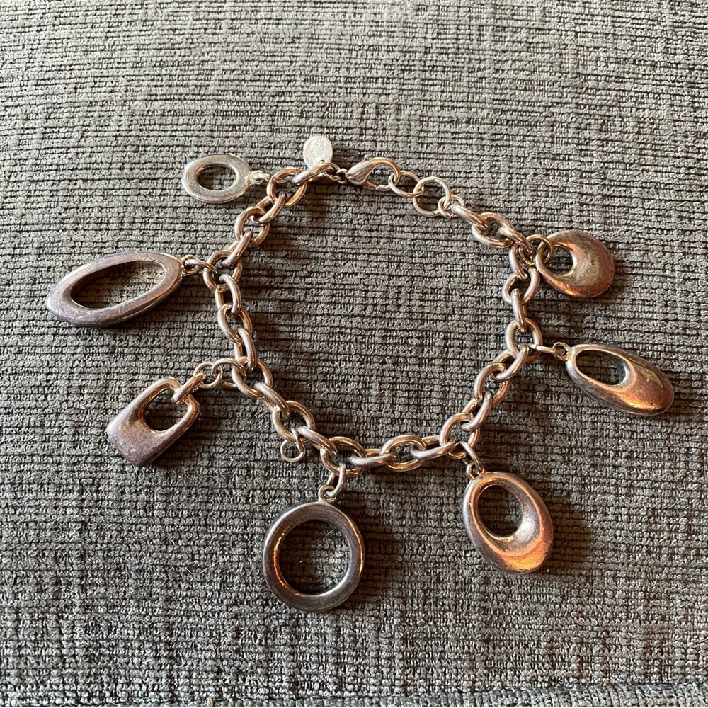Icing Silver Tone Charm Bracelet with Oval Pendants and Round Pendants